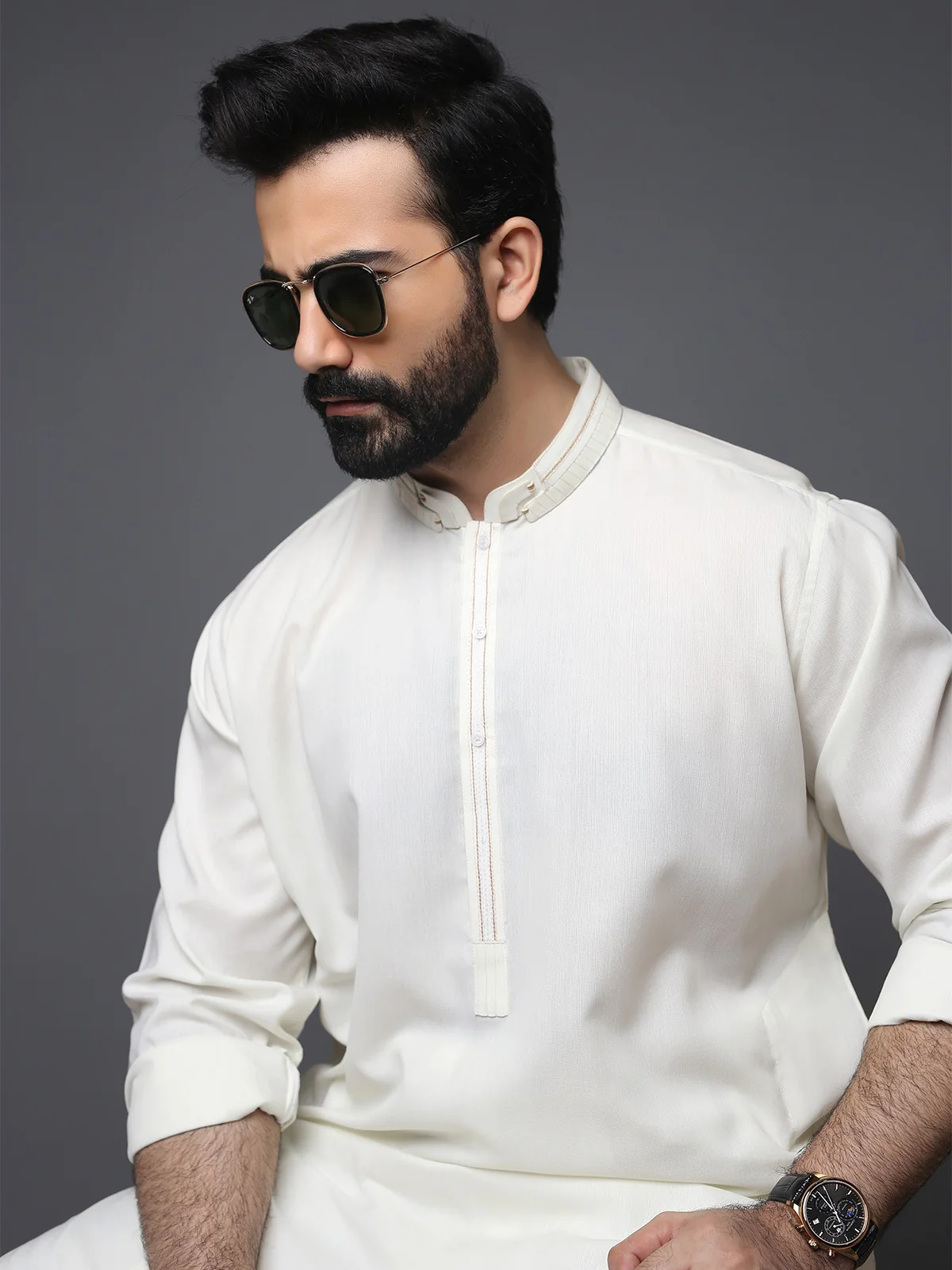 Men's Cream Shalwar Kameez - EMTSW19S-9800 - Image 4