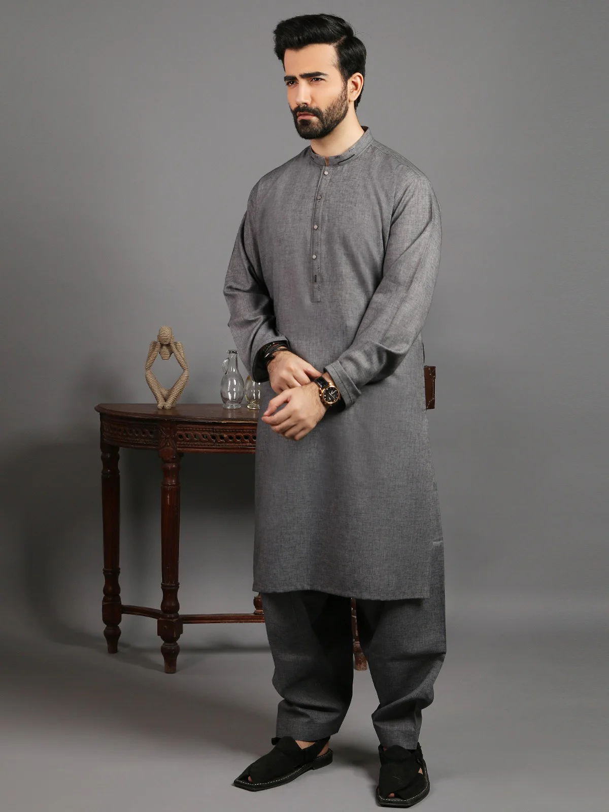 Men's Grey Shalwar Kameez - EMTSW19S-9817 - Image 2