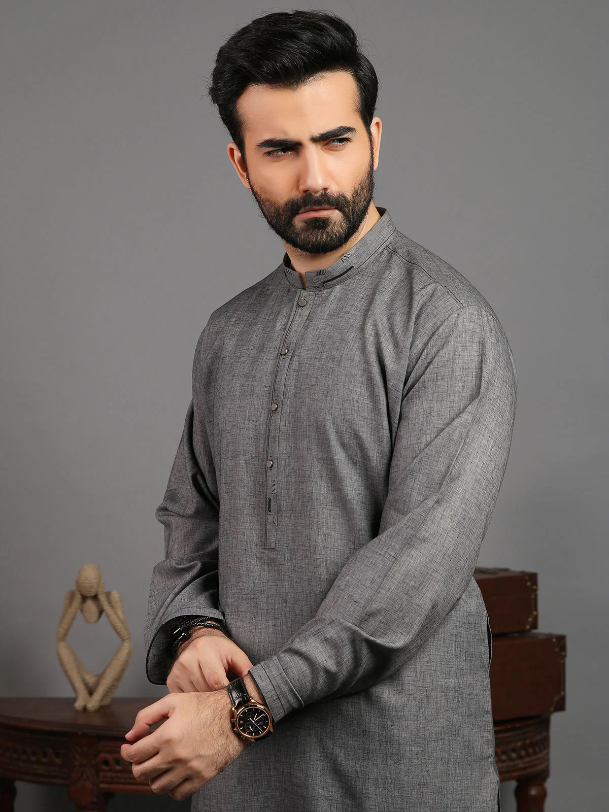 Men's Grey Shalwar Kameez - EMTSW19S-9817 - Image 3
