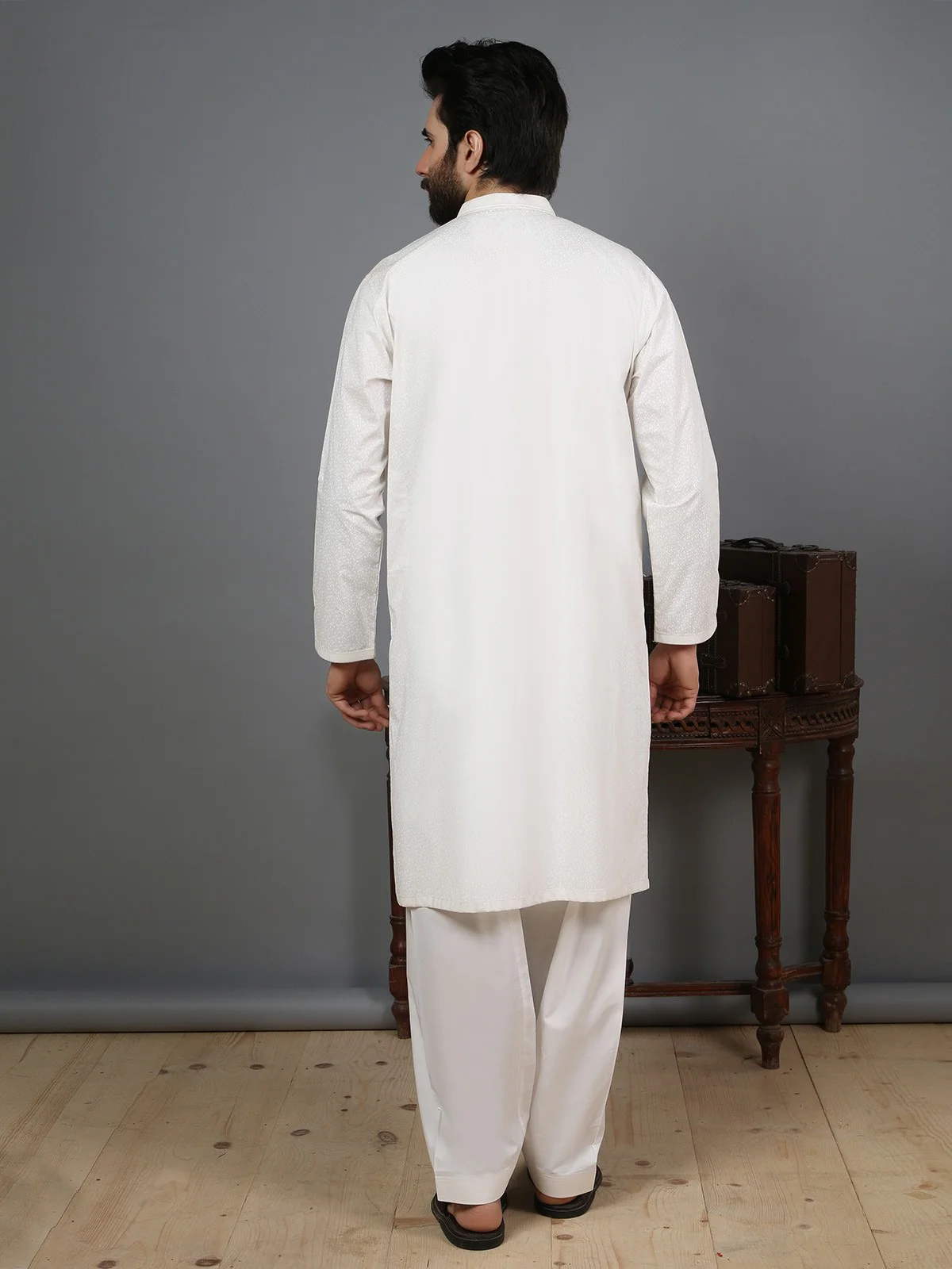Men's Off White Shalwar Kameez - EMTSW19S-9822 - Image 3