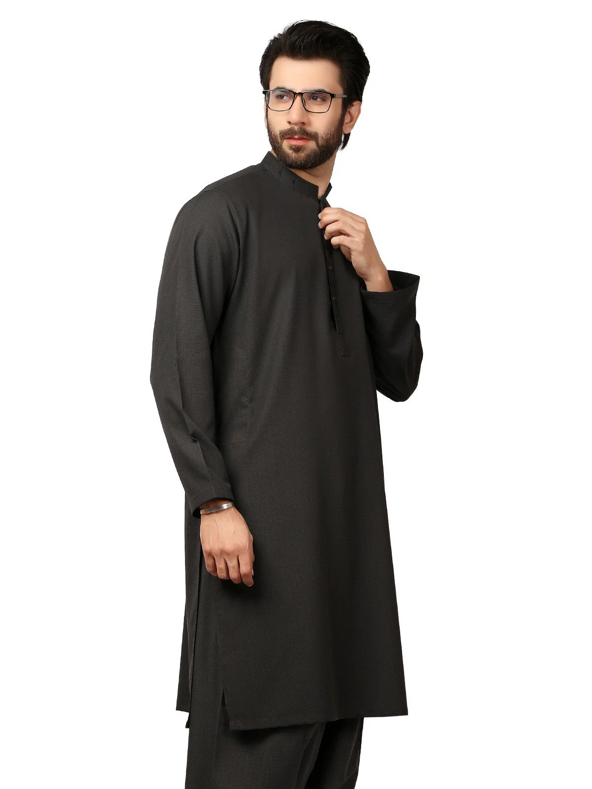 Men's Charcoal Grey Shalwar Kameez - EMTSW19S-9840 - Image 2