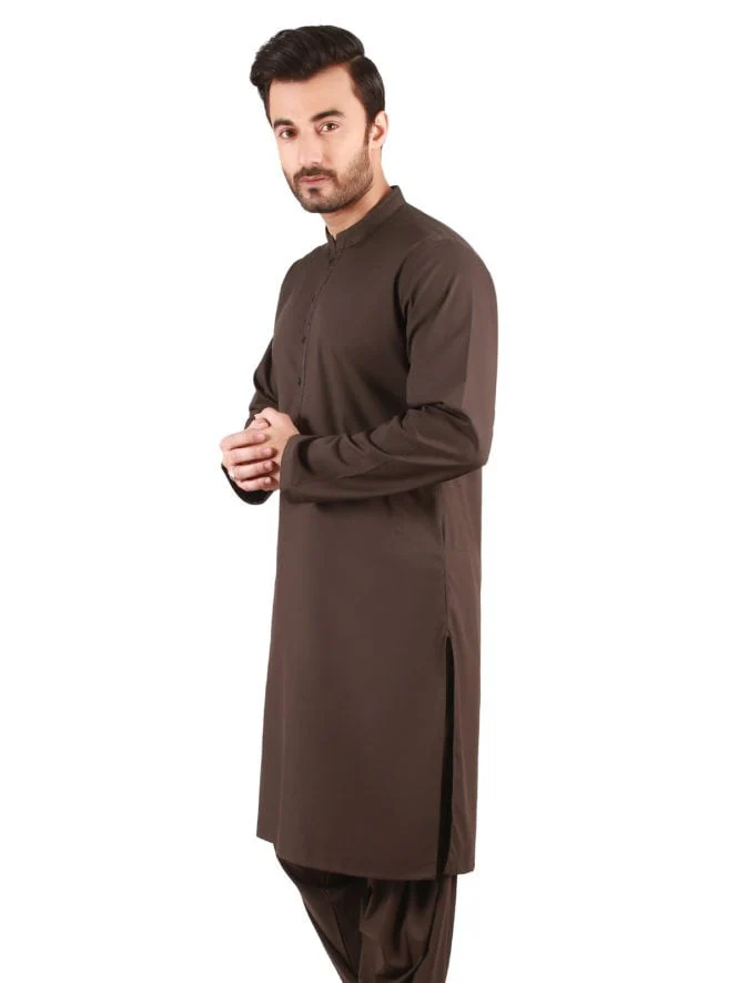 Men's Dark Olive Shalwar Kameez - EMTSW19S-9842 - Image 2