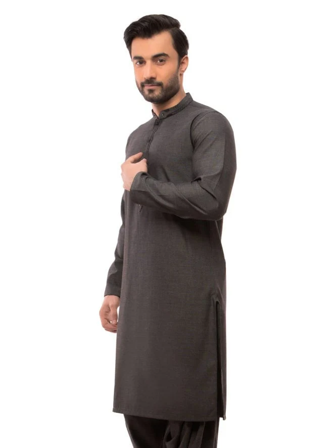 Men's Charcoal Grey Shalwar Kameez - EMTSW19S-9849 - Image 2