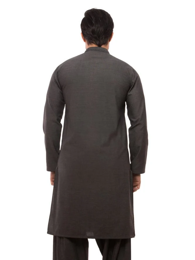 Men's Charcoal Grey Shalwar Kameez - EMTSW19S-9849 - Image 3