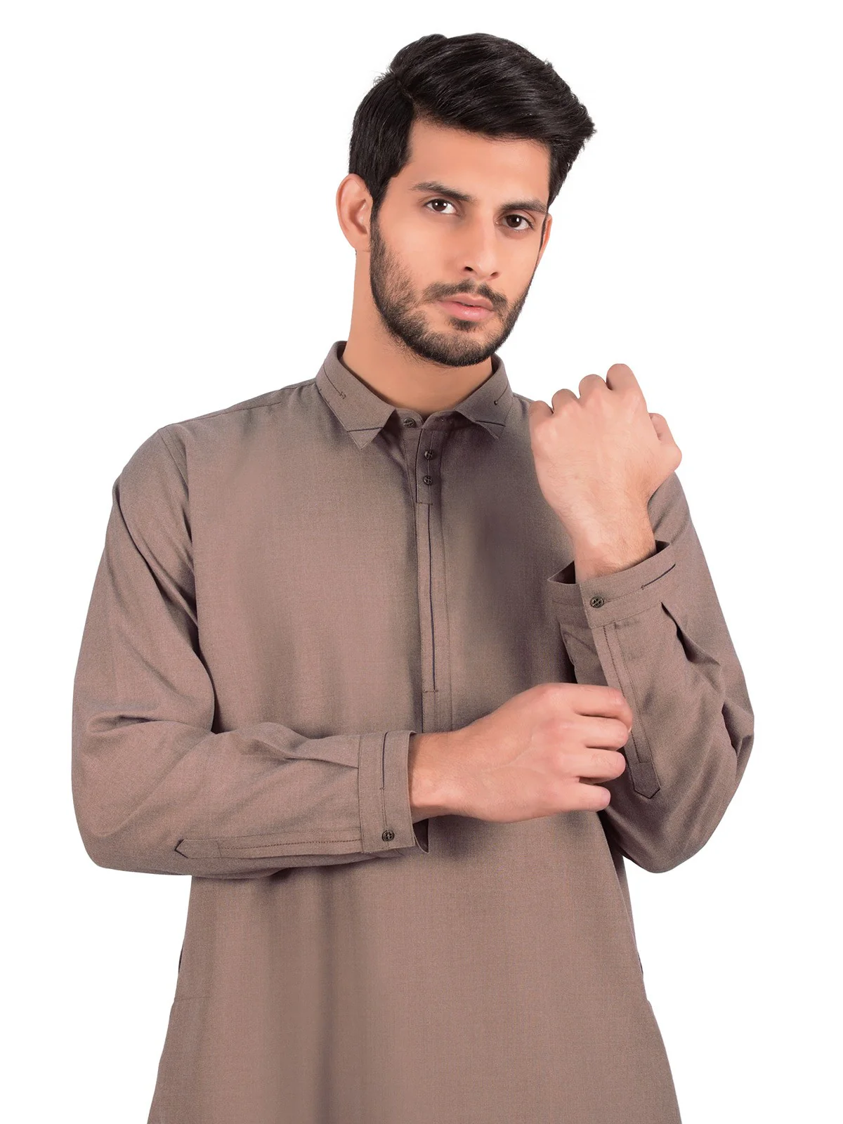 Men's Light Brown Shalwar Kameez - EMTSW19W-9850 - Image 2