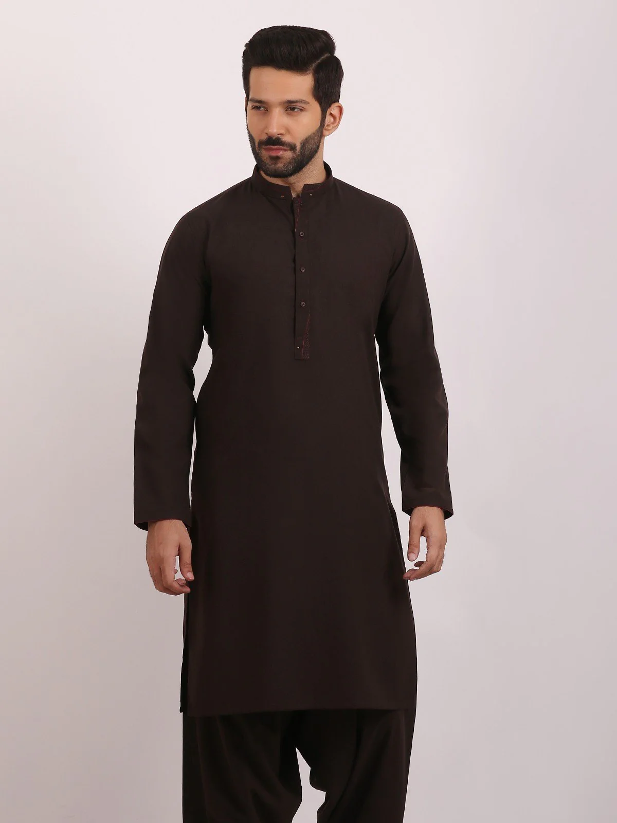 Men's Dark Brown Shalwar Kameez - EMTSW20S-9856 - Image 5