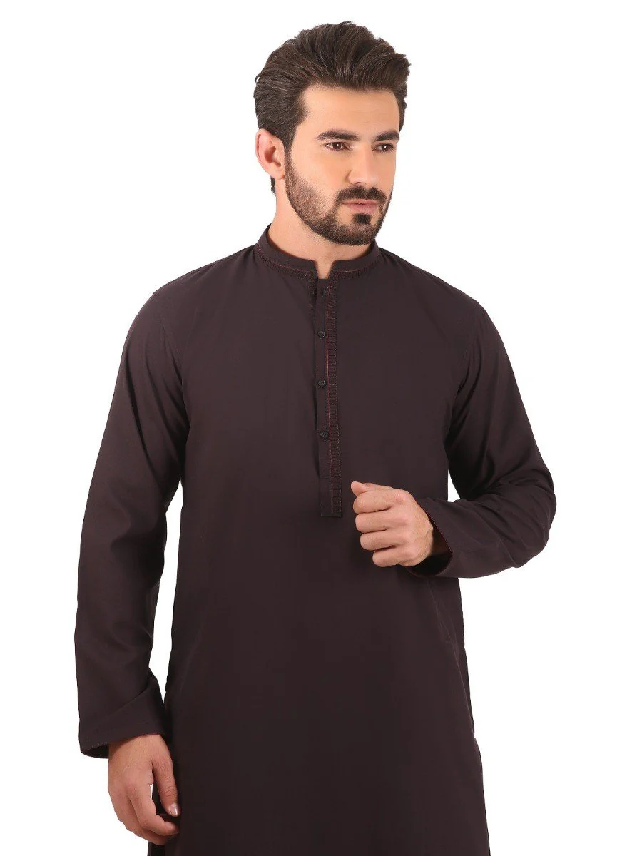 Men's Dark Plum Shalwar Kameez - EMTSW20S-9858 - Image 2
