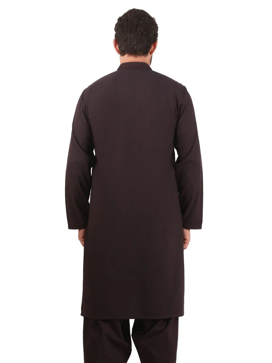 Men's Dark Plum Shalwar Kameez - EMTSW20S-9858 - Image 3