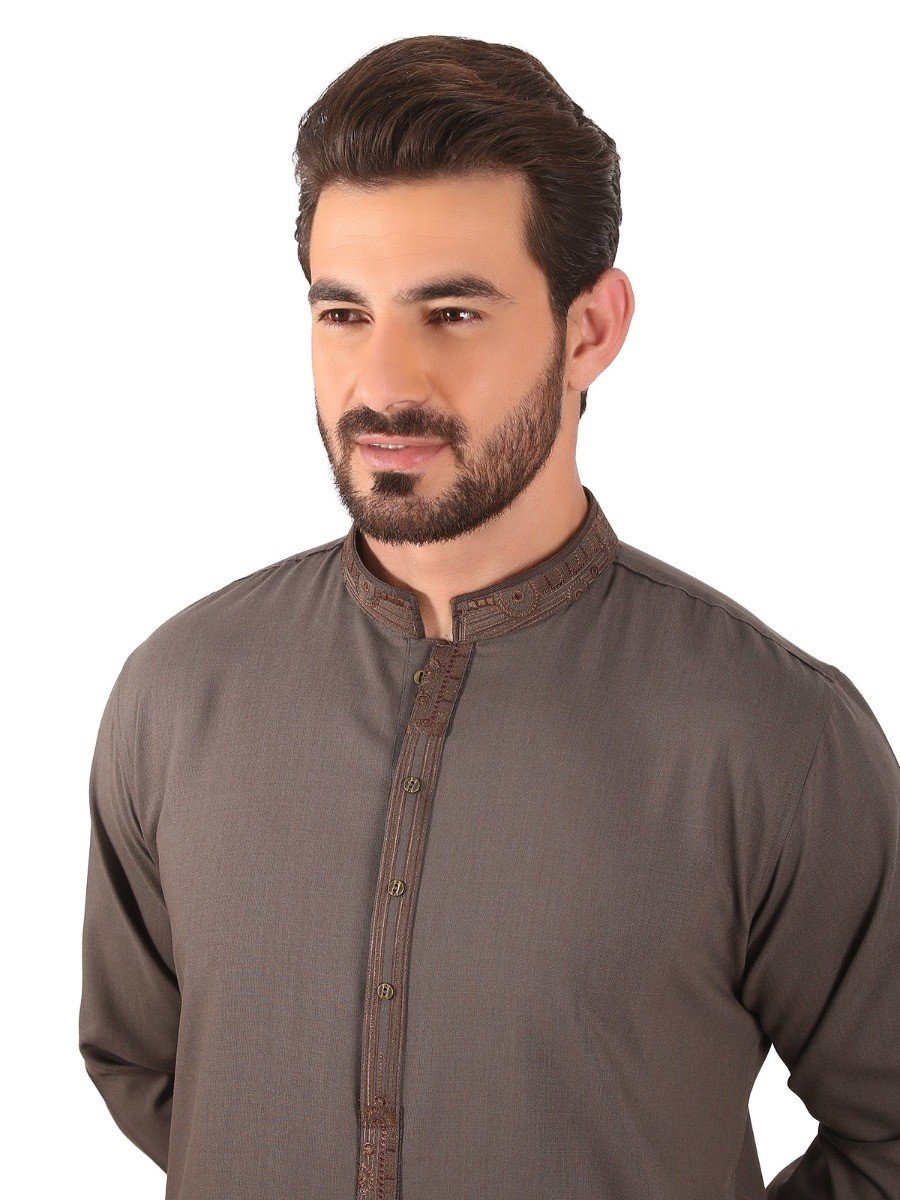 Men's Olive Green Shalwar Kameez - EMTSW20S-9862 - Image 2