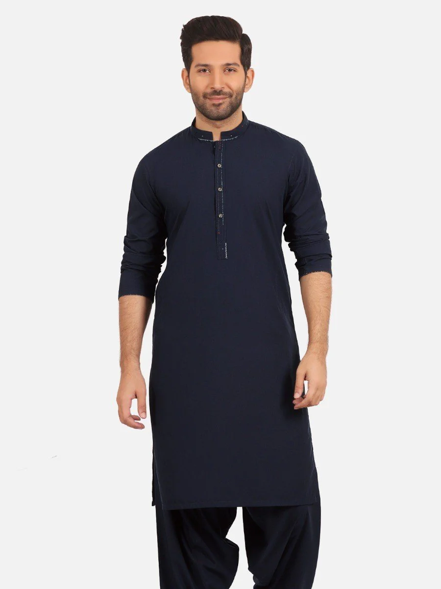 Men's Navy Blue Shalwar Kameez - EMTSW20S-9887