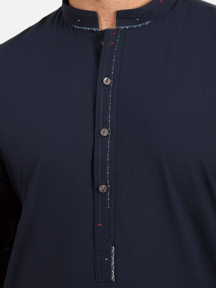 Men's Navy Blue Shalwar Kameez - EMTSW20S-9887 - Image 3