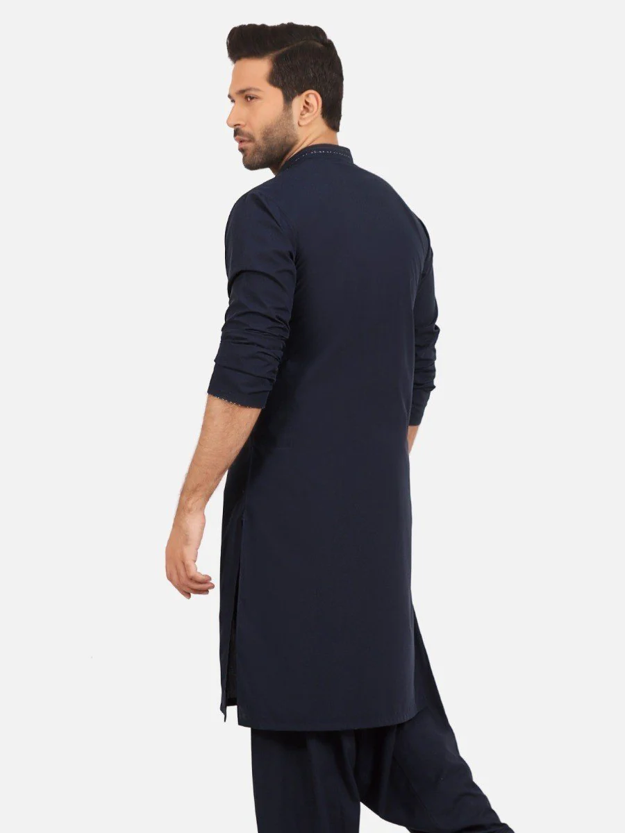 Men's Navy Blue Shalwar Kameez - EMTSW20S-9887 - Image 4