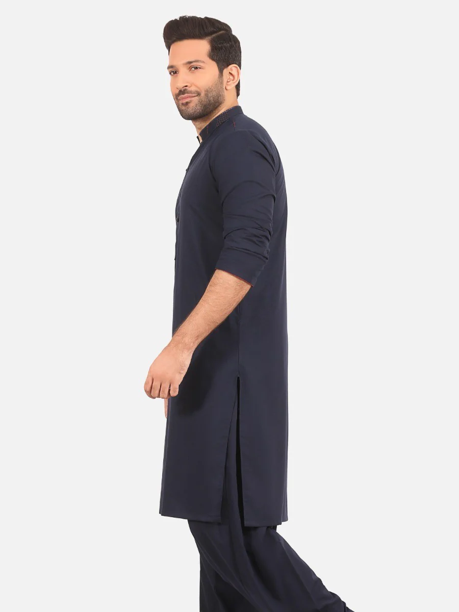 Men's Navy Blue Shalwar Kameez - EMTSW20S-9897 - Image 2