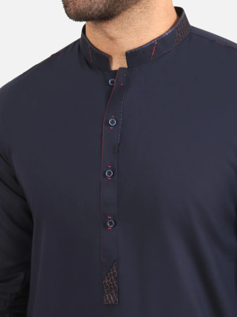 Men's Navy Blue Shalwar Kameez - EMTSW20S-9897 - Image 3