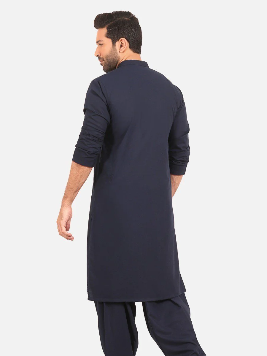 Men's Navy Blue Shalwar Kameez - EMTSW20S-9897 - Image 4