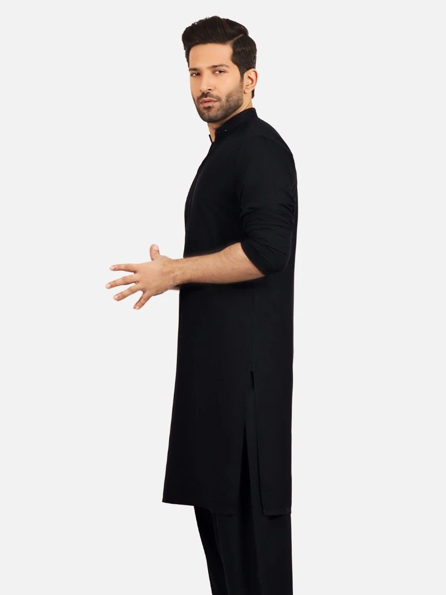 Men's Black Shalwar Kameez - EMTSW20S-9898 - Image 2