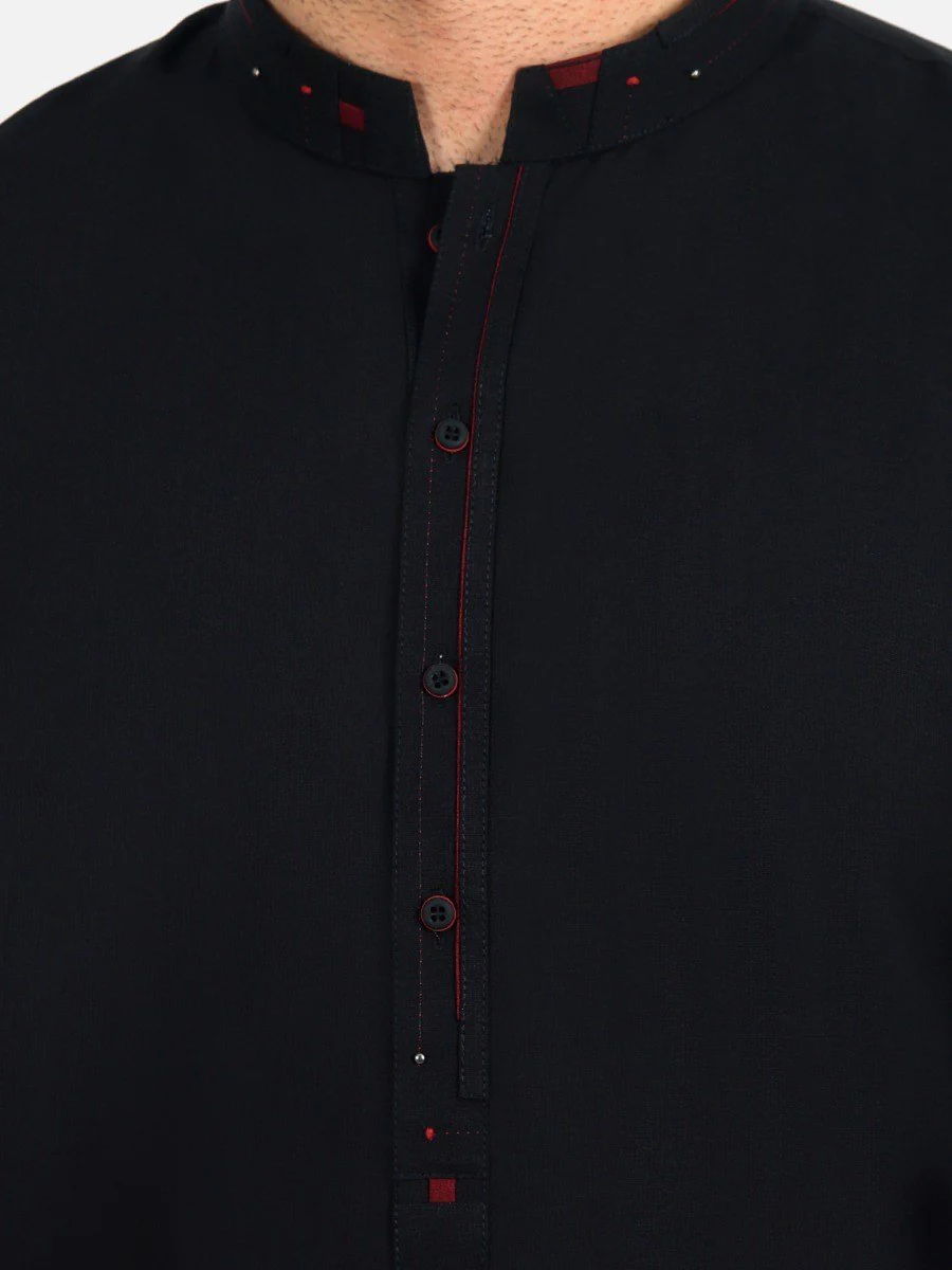 Men's Black Shalwar Kameez - EMTSW20S-9898 - Image 3