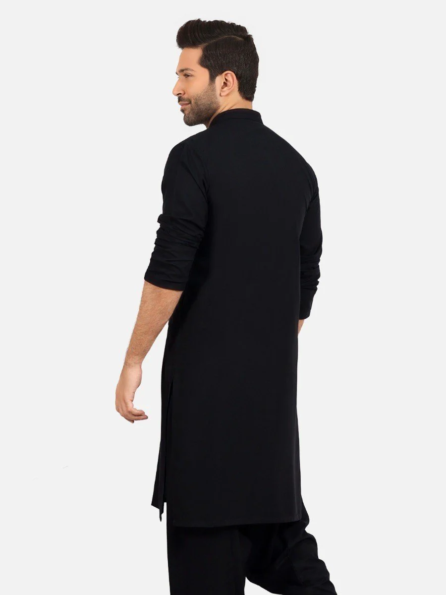 Men's Black Shalwar Kameez - EMTSW20S-9898 - Image 4
