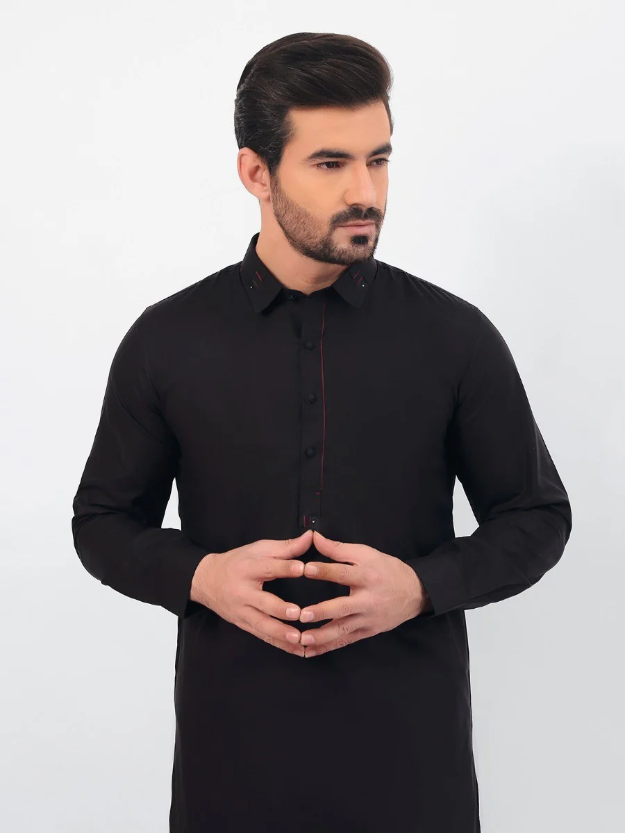 Men's Black Shalwar Kameez - EMTSW20S-99007 - Image 2
