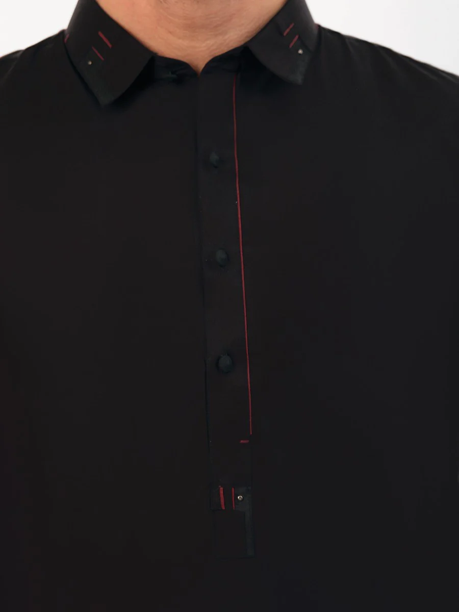 Men's Black Shalwar Kameez - EMTSW20S-99007 - Image 3
