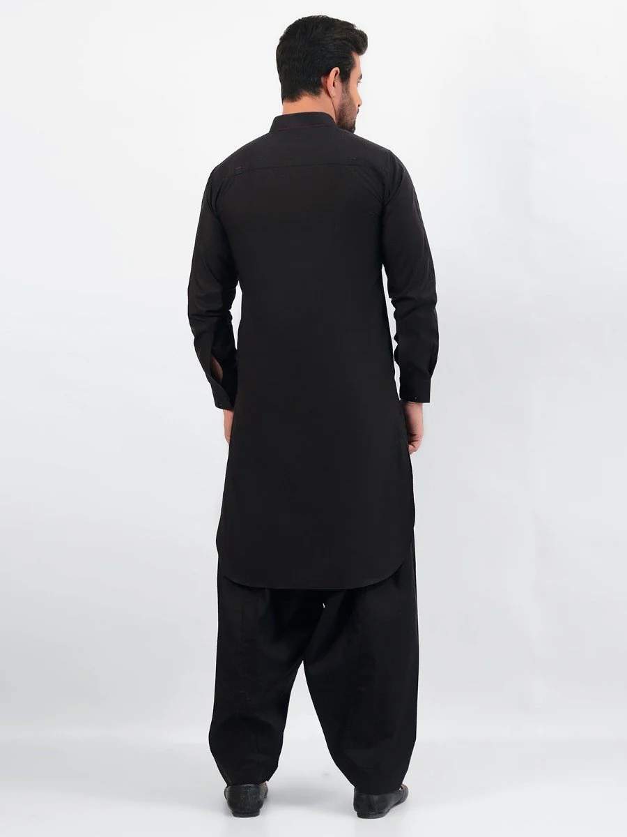 Men's Black Shalwar Kameez - EMTSW20S-99007 - Image 4