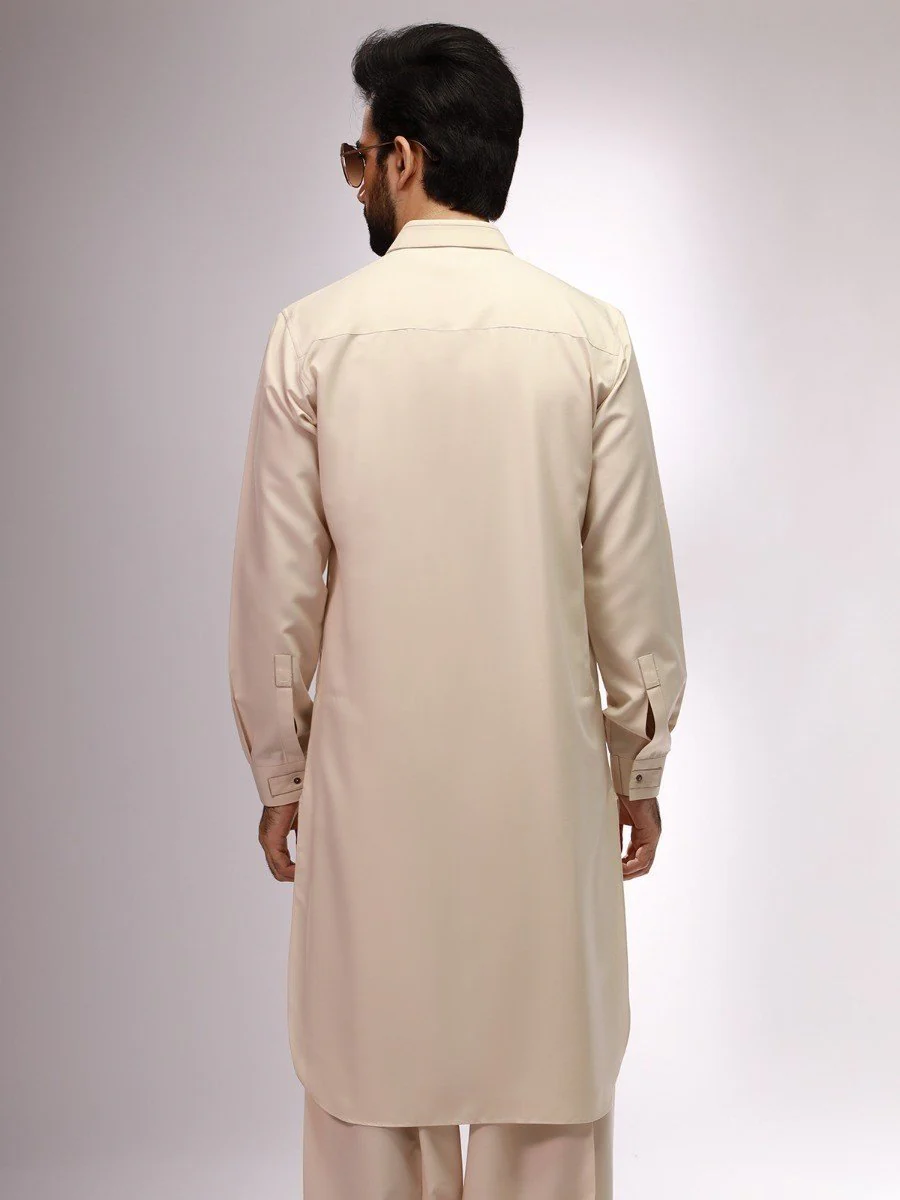 Men's Oatmeal Shalwar Kameez - EMTSW20S-99013 - Image 4