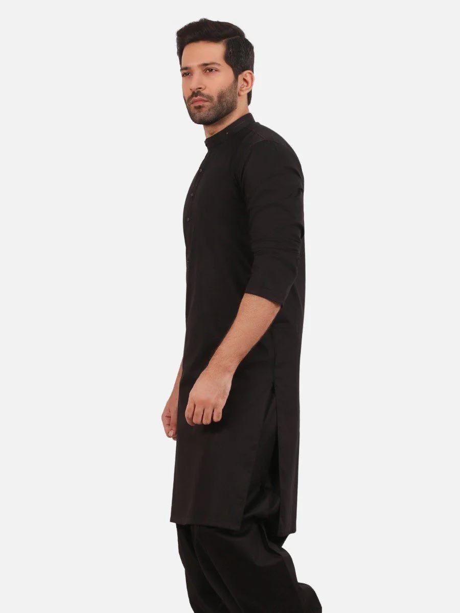 Men's Black Shalwar Kameez - EMTSW20S-99014 - Image 2