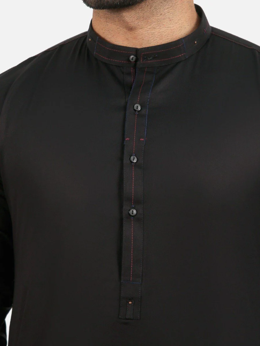Men's Black Shalwar Kameez - EMTSW20S-99014 - Image 3