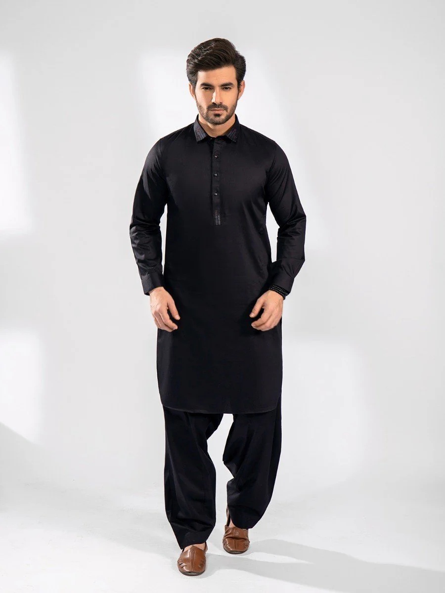 Men's Black Shalwar Kameez - EMTSW20S-99016 - Image 2