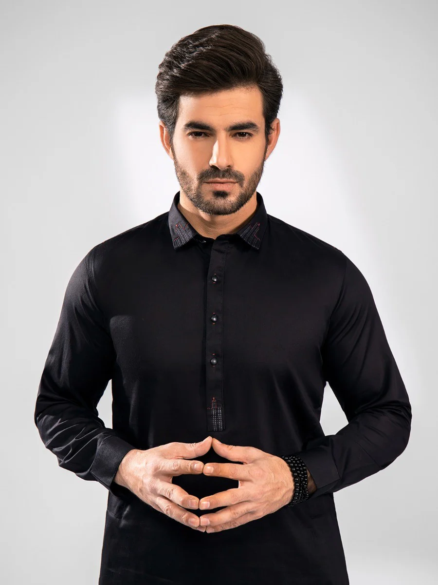 Men's Black Shalwar Kameez - EMTSW20S-99016 - Image 3