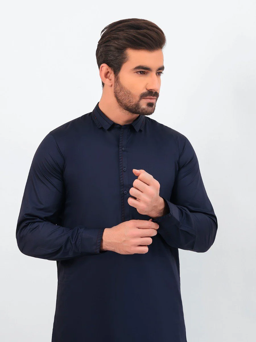 Men's Navy Blue Shalwar Kameez - EMTSW20S-99020 - Image 2