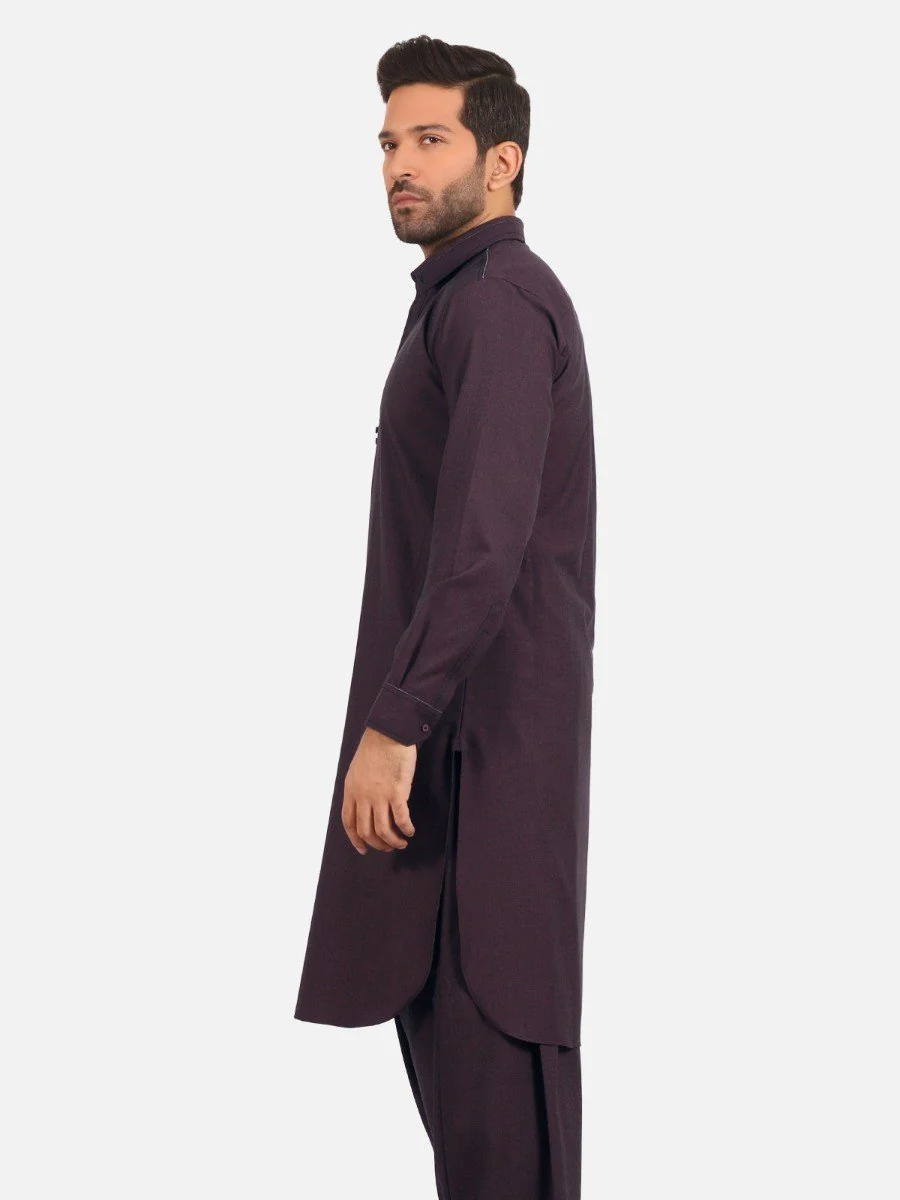 Men's Burgundy Shalwar Kameez - EMTSW20W-99004 - Image 2