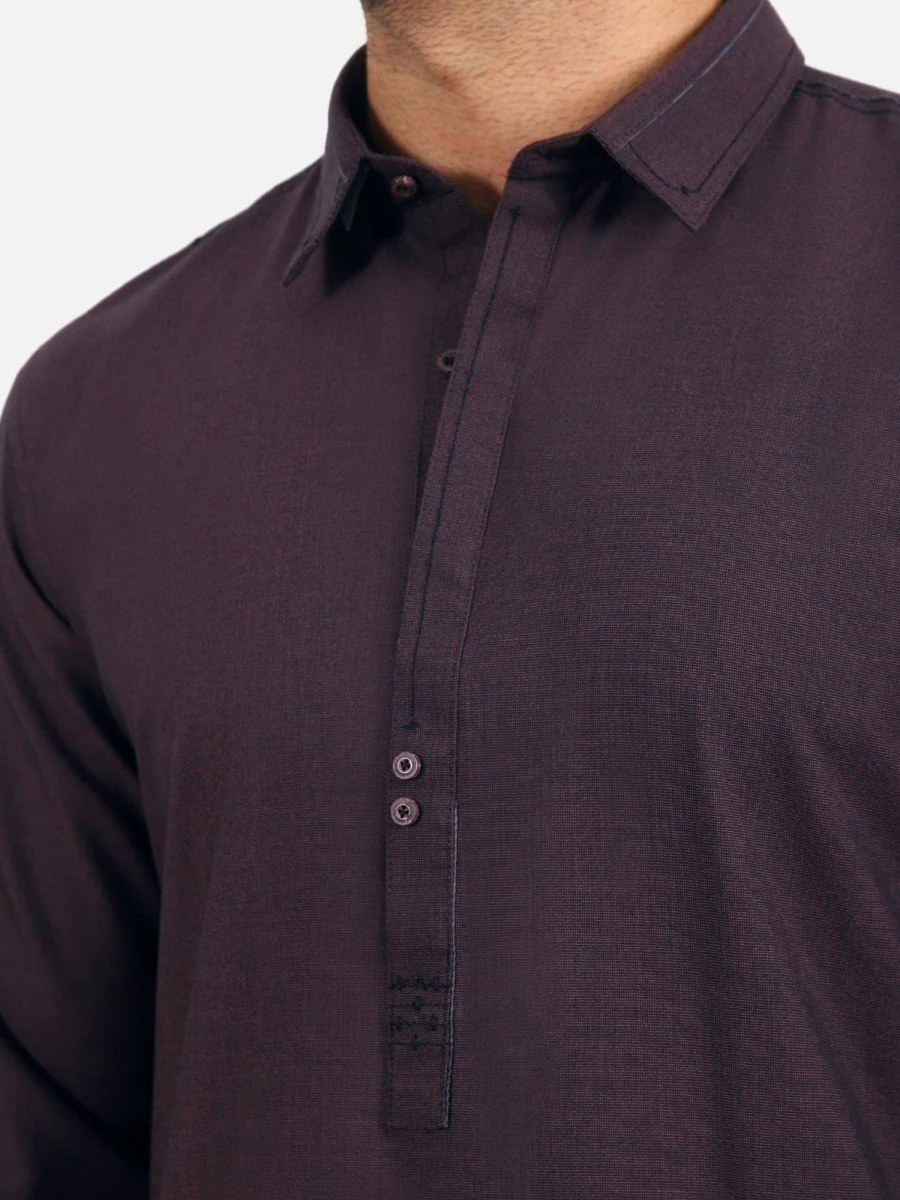 Men's Burgundy Shalwar Kameez - EMTSW20W-99004 - Image 3