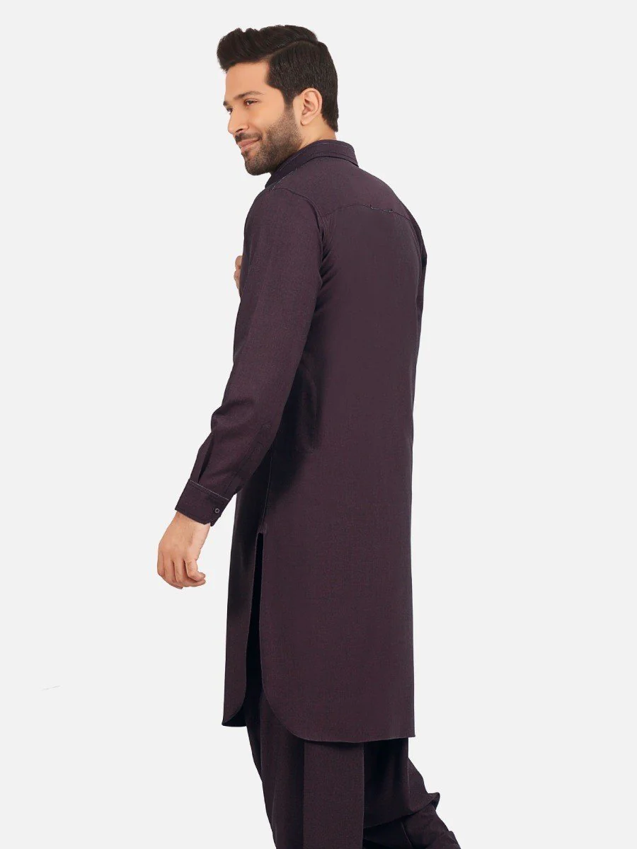 Men's Burgundy Shalwar Kameez - EMTSW20W-99004 - Image 4