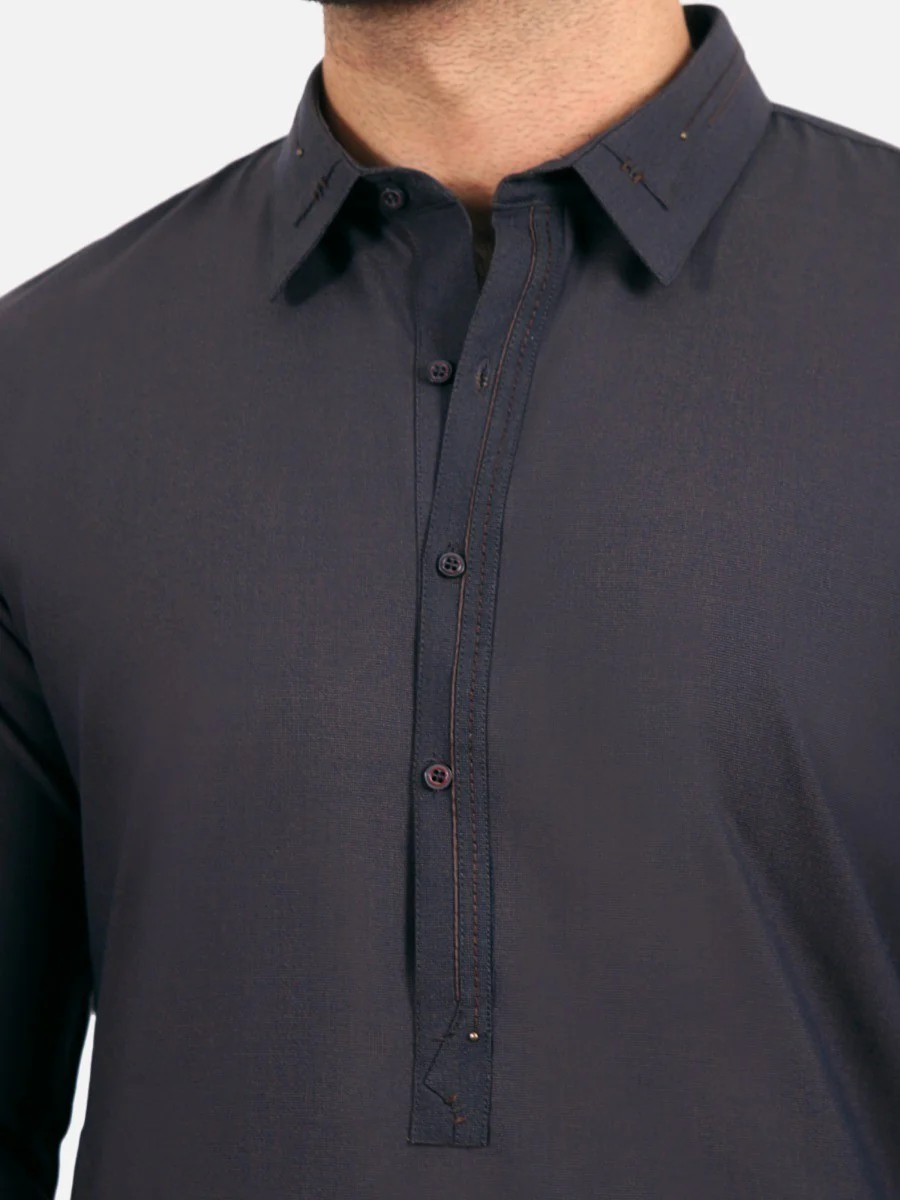 Men's Black Olive Shalwar Kameez - EMTSW20W-99006 - Image 3