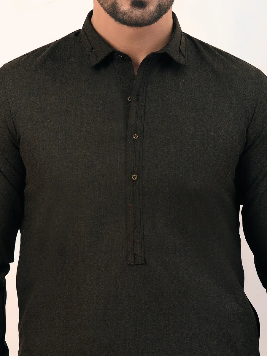 Men's Moss Green Shalwar Kameez - EMTSW20W-99019 - Image 3