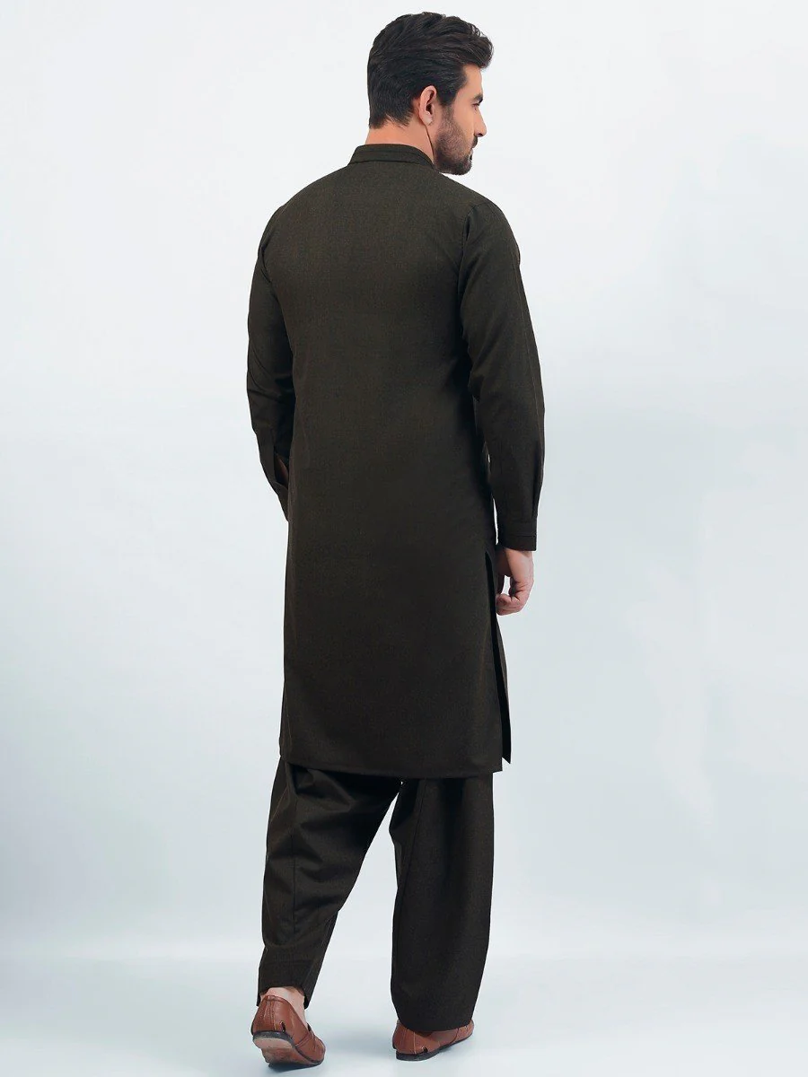 Men's Moss Green Shalwar Kameez - EMTSW20W-99019 - Image 4