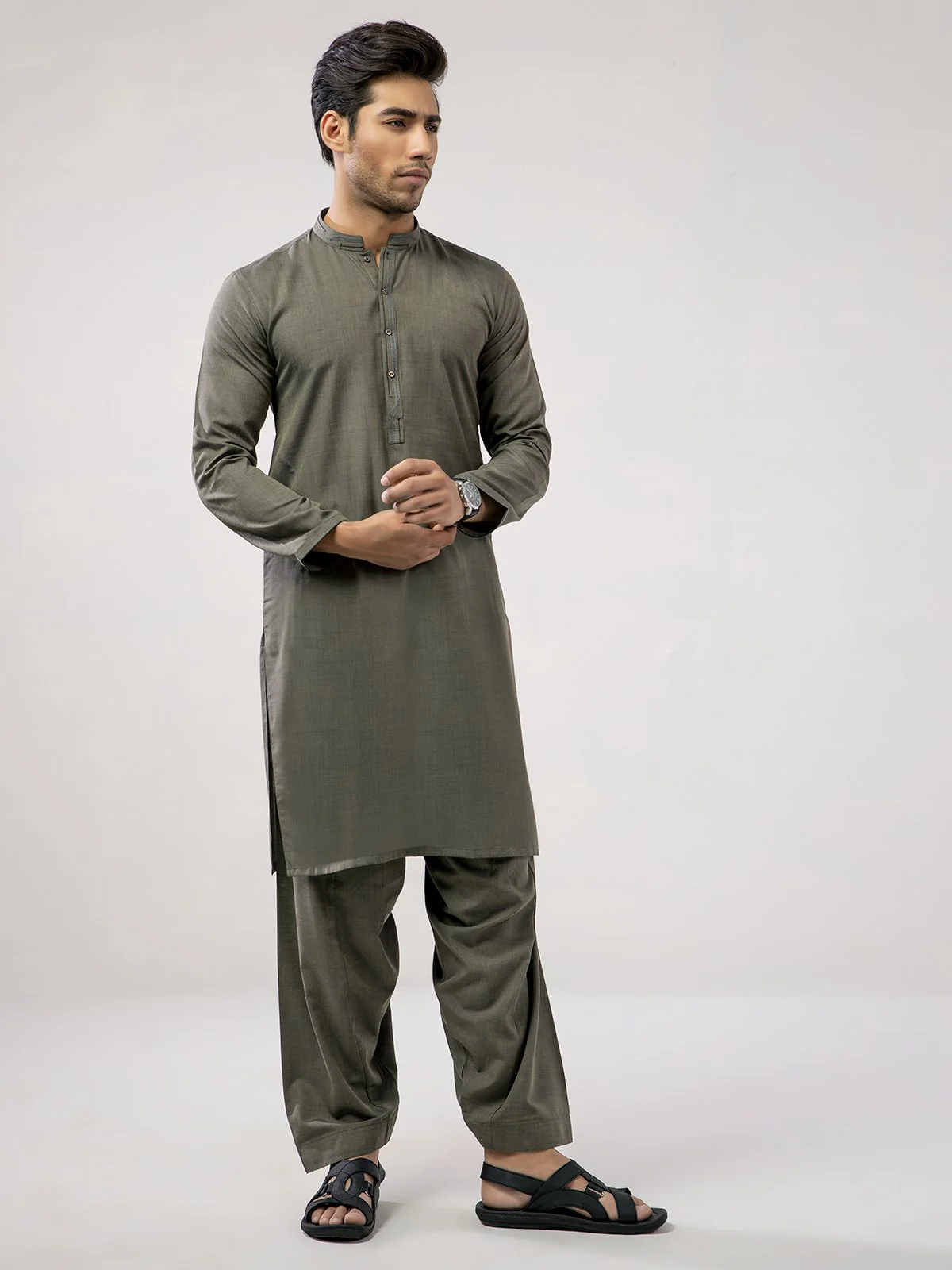 Men's Moss Green Shalwar Kameez - EMTSW21S-99022