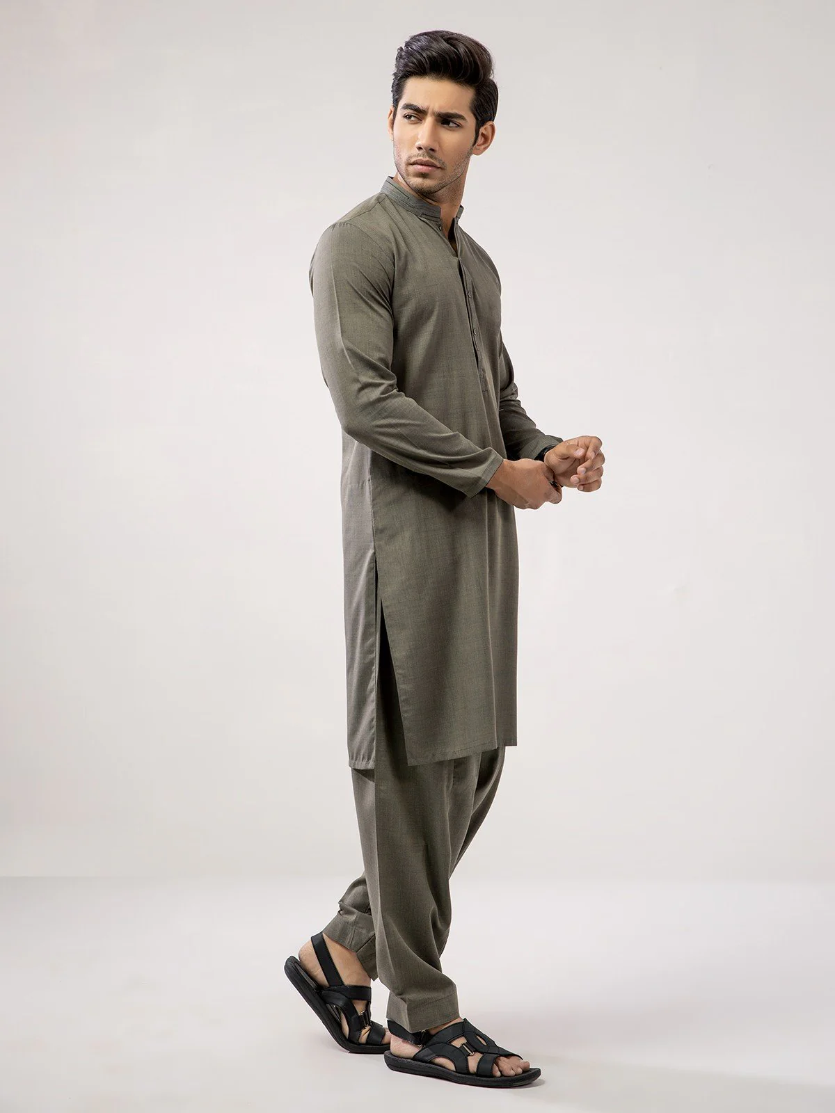 Men's Moss Green Shalwar Kameez - EMTSW21S-99022 - Image 2