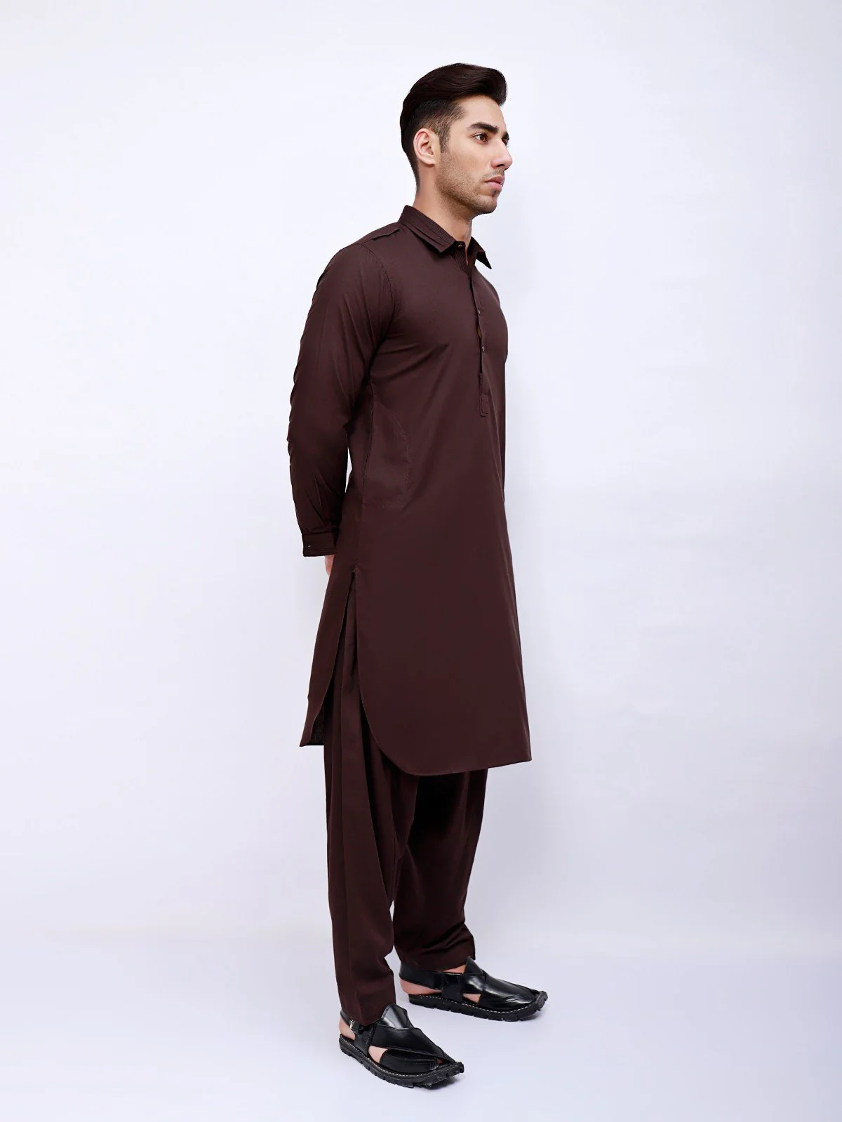 Men's Deep Brown Shalwar Kameez - EMTSW21S-99024 - Image 3