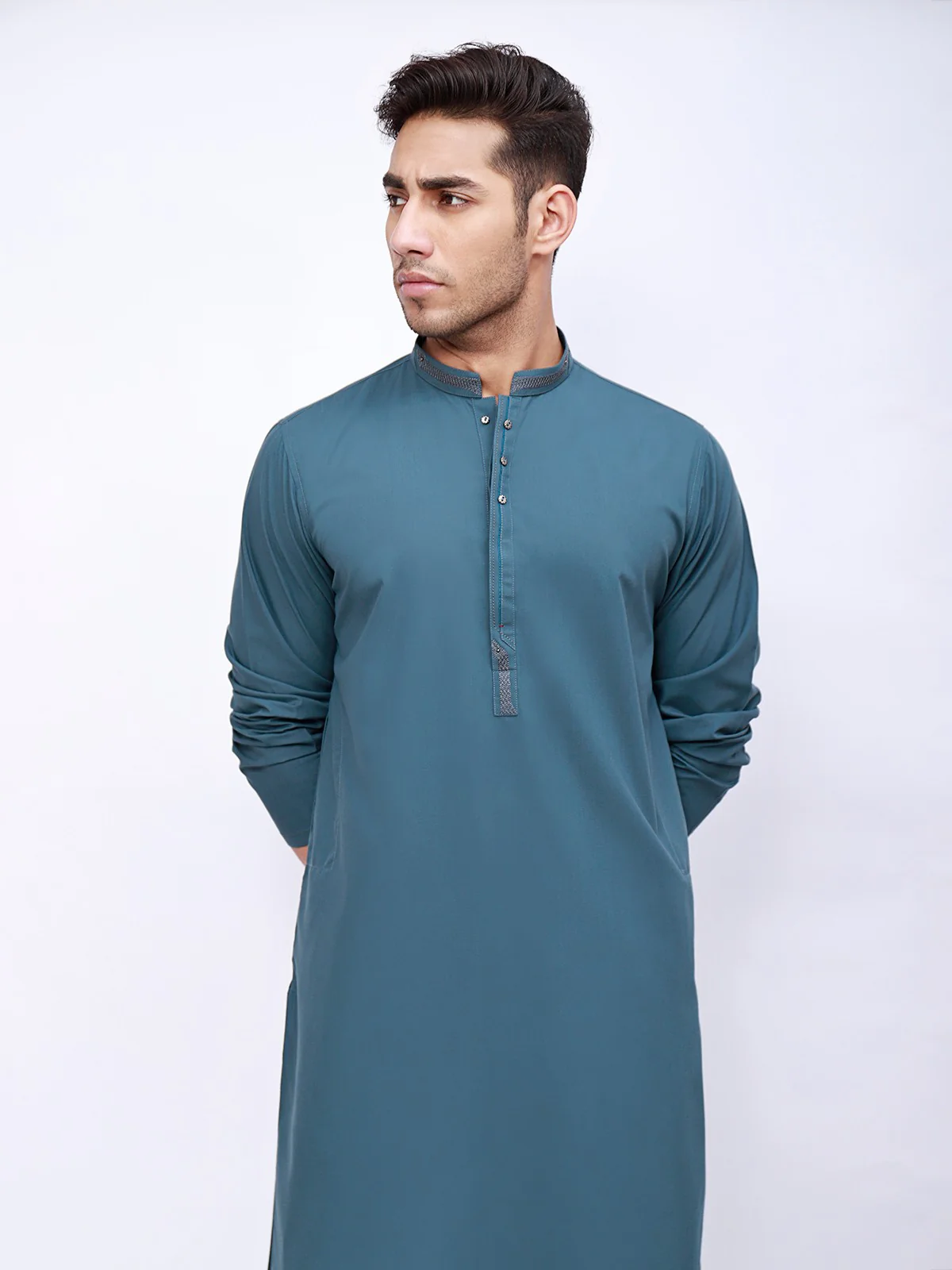 Men's Teal Blue Shalwar Kameez - EMTSW21S-99033 - Image 2