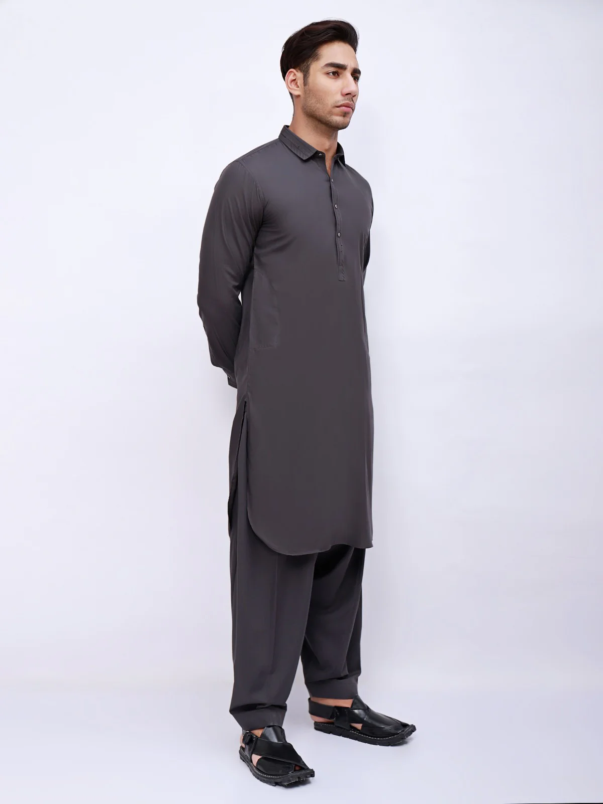 Men's Dark Grey Shalwar Kameez - EMTSW21S-99037 - Image 2