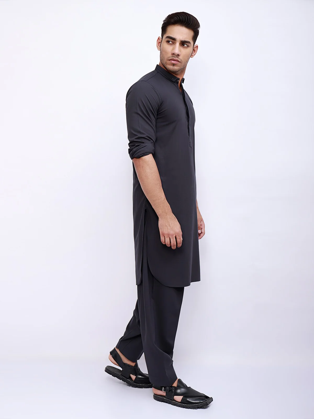 Men's Charcoal Shalwar Kameez - EMTSW21S-99041 - Image 2