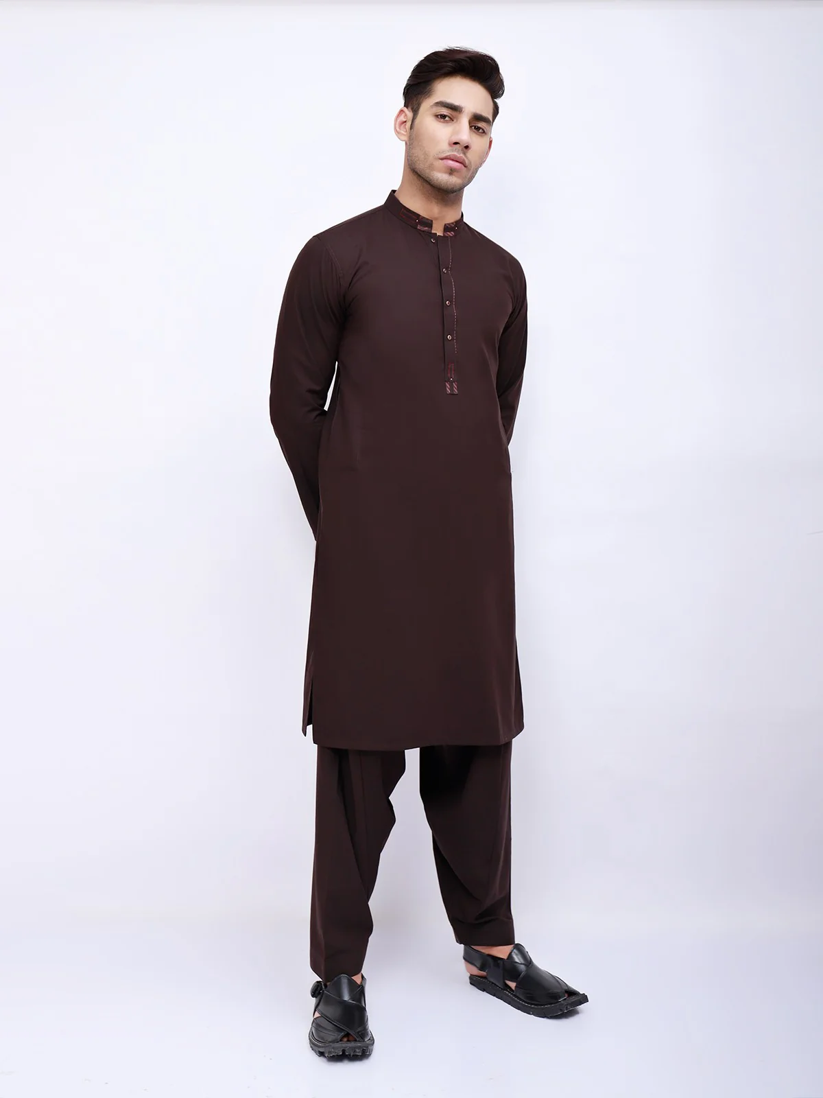 Men's Dark Brown Shalwar Kameez - EMTSW21S-99042 - Image 3