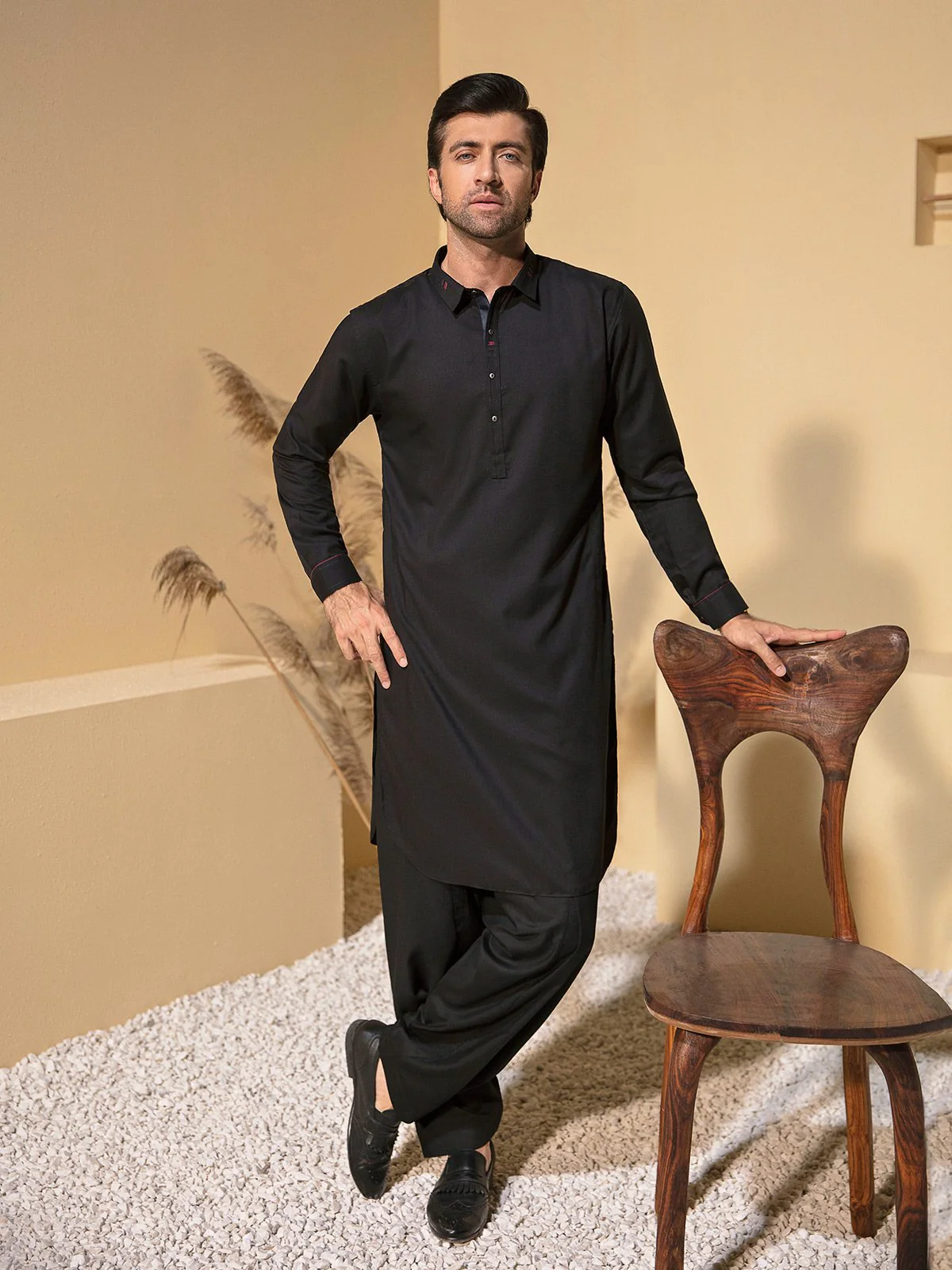 Men's Black Shalwar Kameez - EMTSW21S-99088 - Image 4