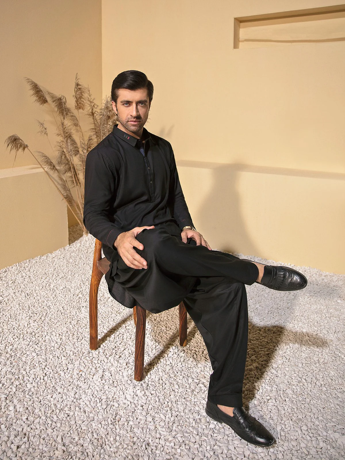 Men's Black Shalwar Kameez - EMTSW21S-99088 - Image 5