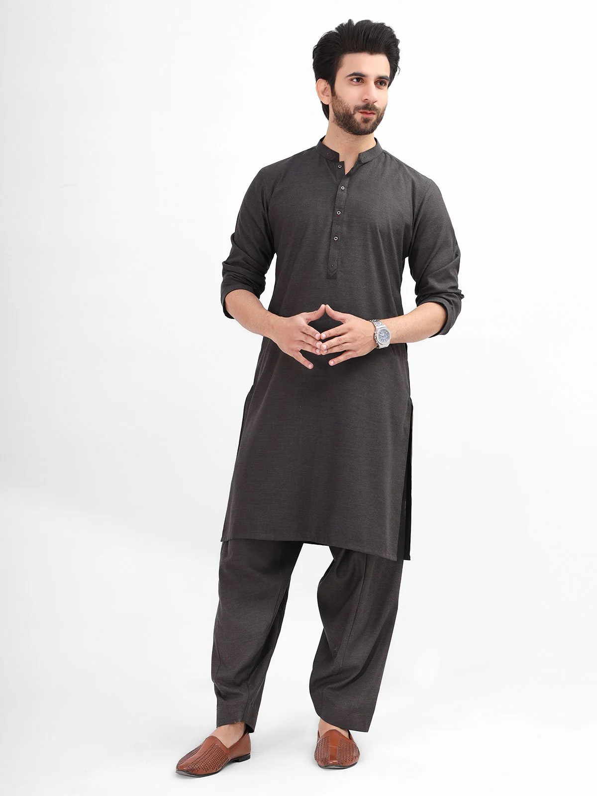 Men's Charcoal Grey Shalwar Kameez - EMTSW21S-99116