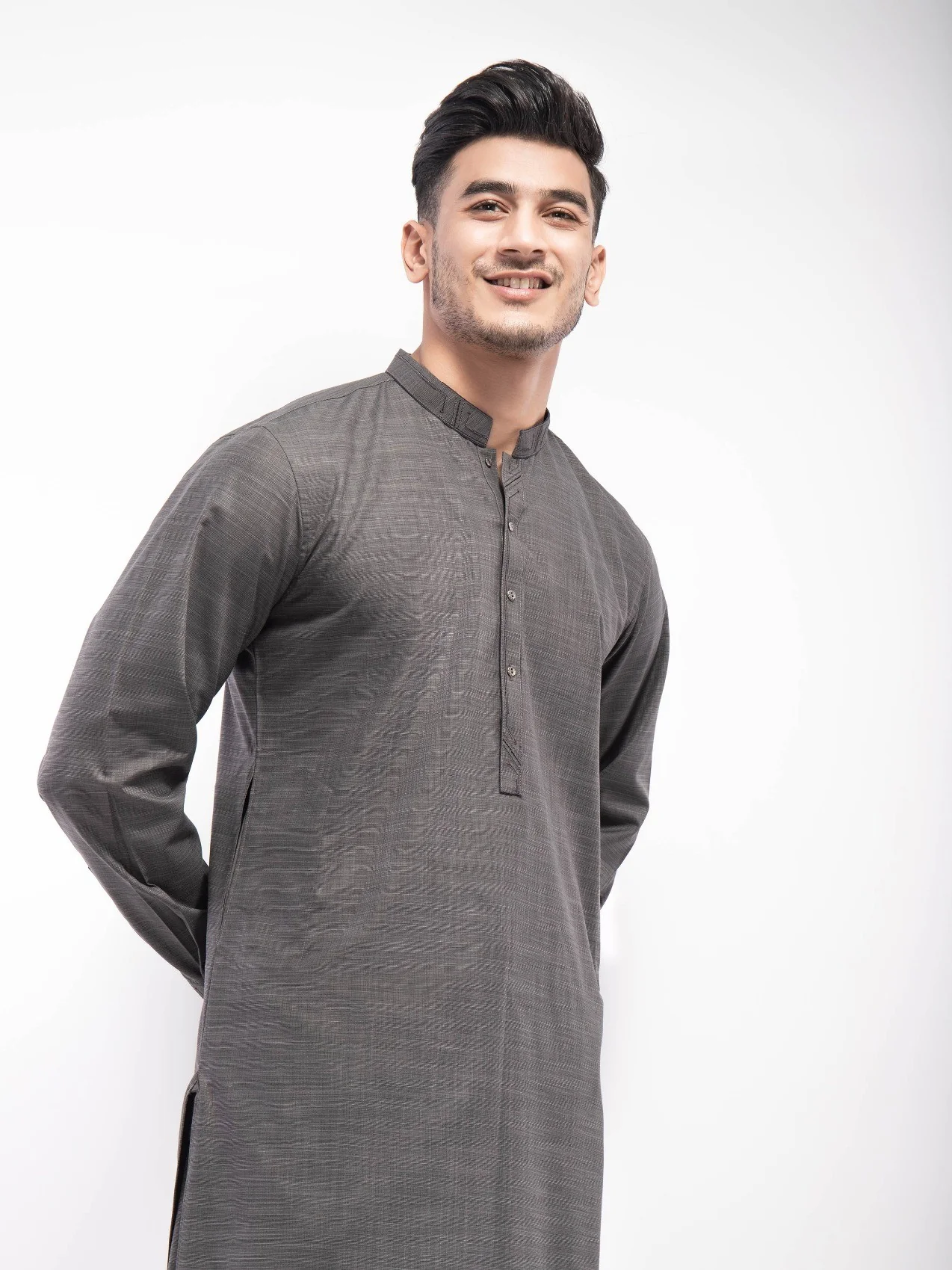 Men's Dark Grey Shalwar Kameez - EMTSW21S-99129 - Image 2