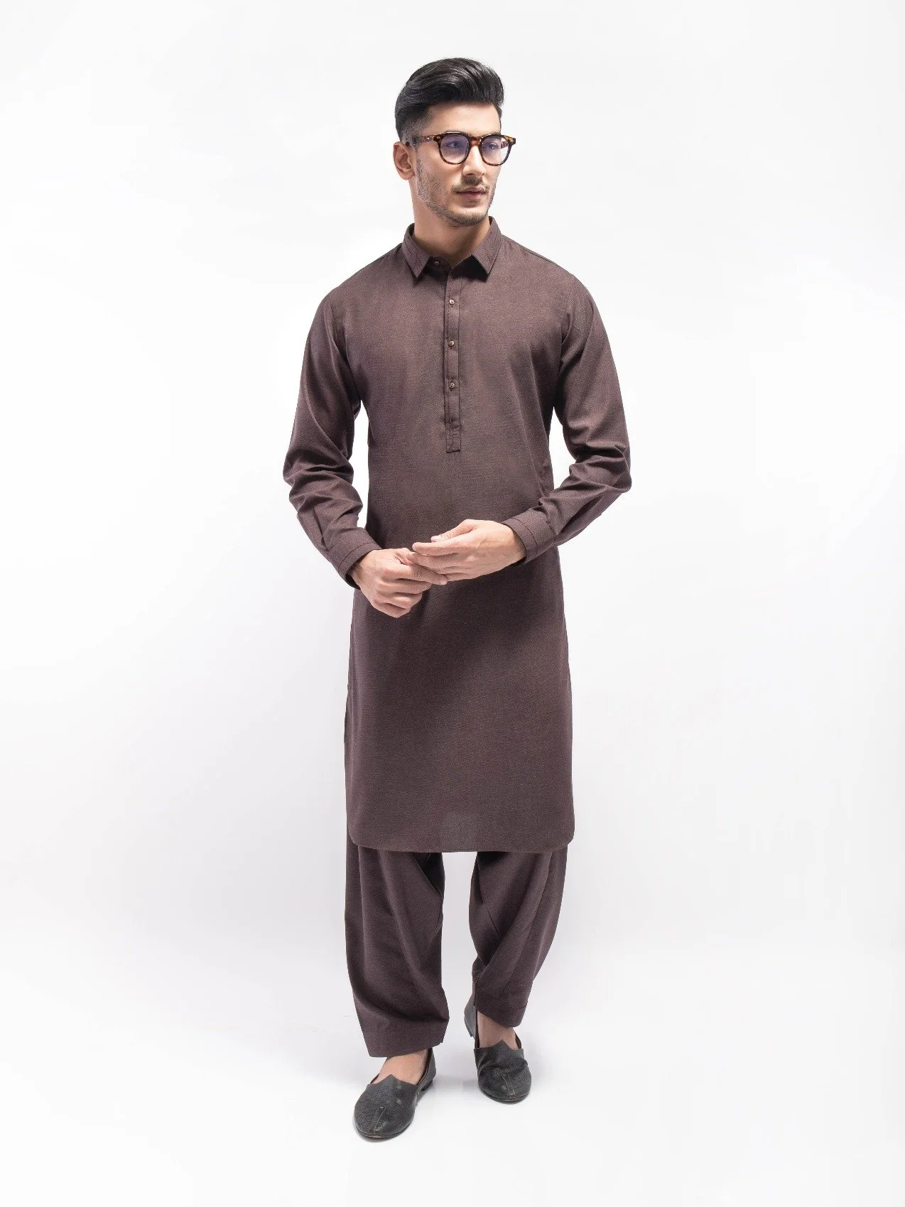 Men's Dark Brown Shalwar Kameez - EMTSW21S-99130