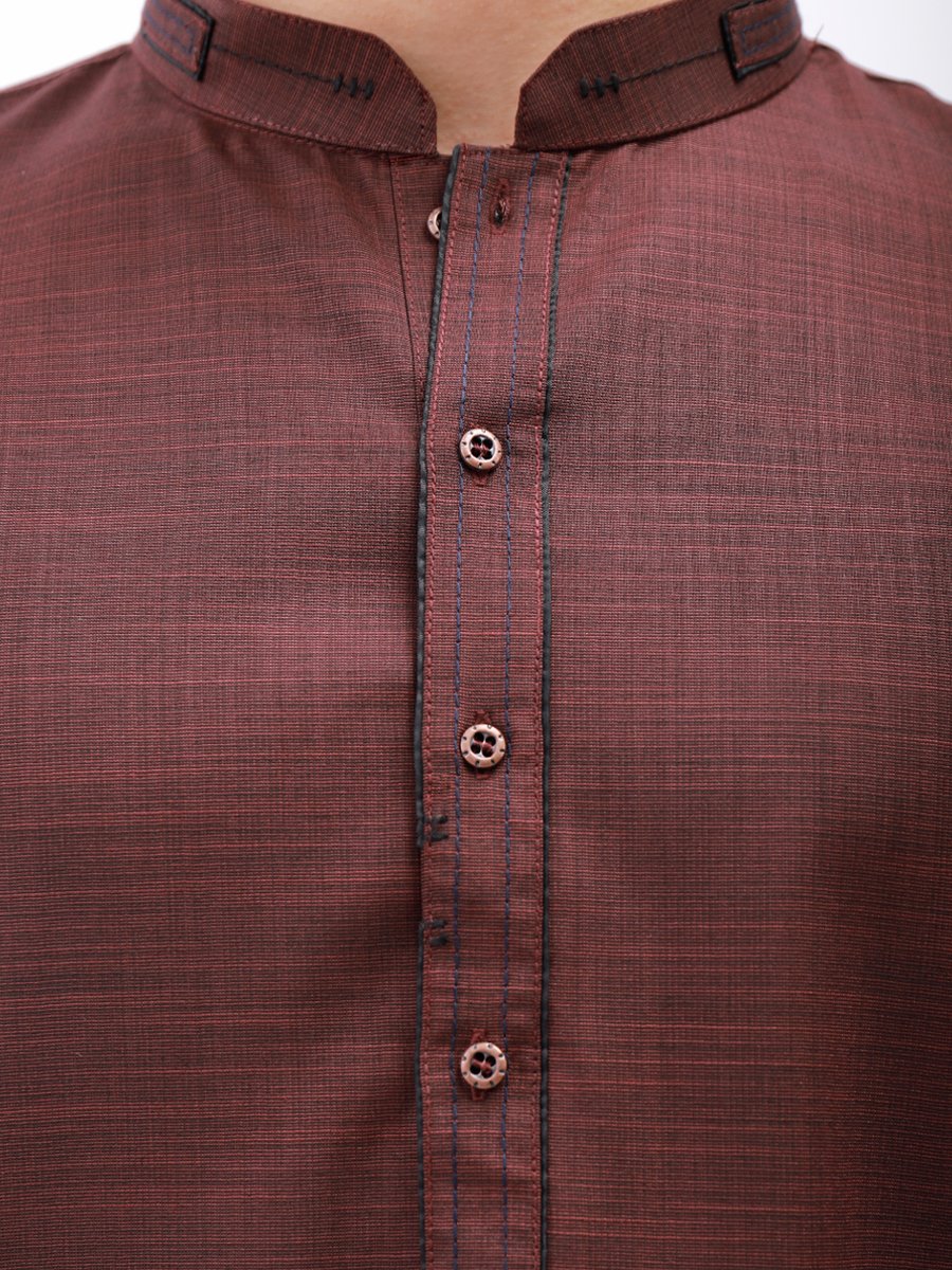 Men's Dark Maroon Shalwar Kameez - EMTSW21S-99137 - Image 3